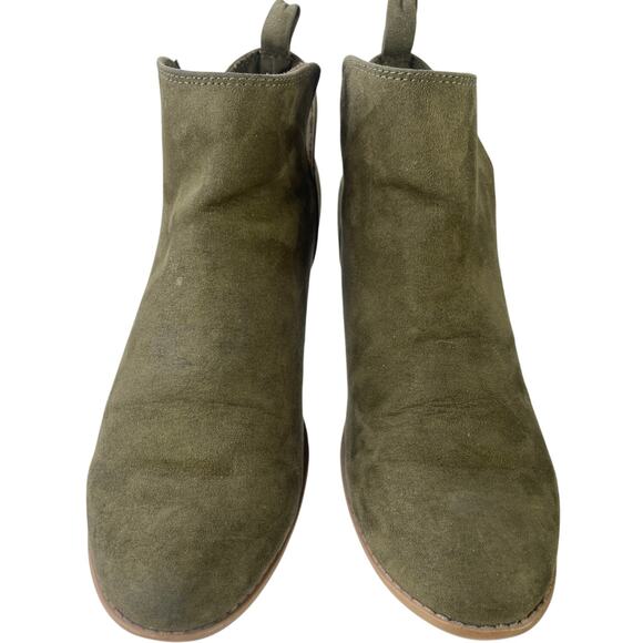 American Eagle Faux Suede Western Army Green Ankle Bootie Comfy 1.5" Heel Size 7 - Picture 5 of 10